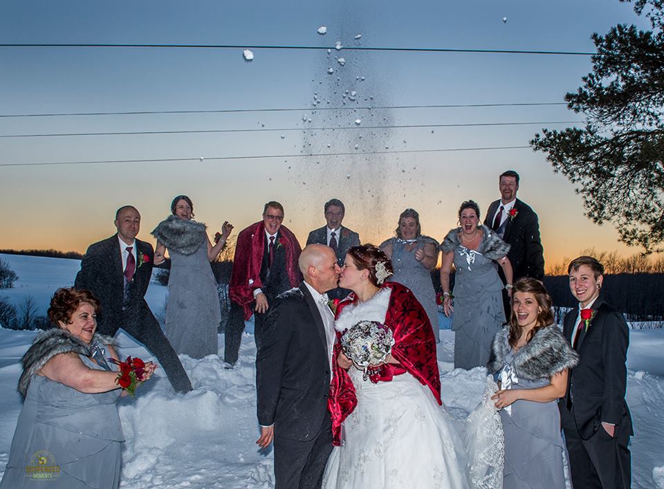 A snowy wedding surrounded by family and friends
